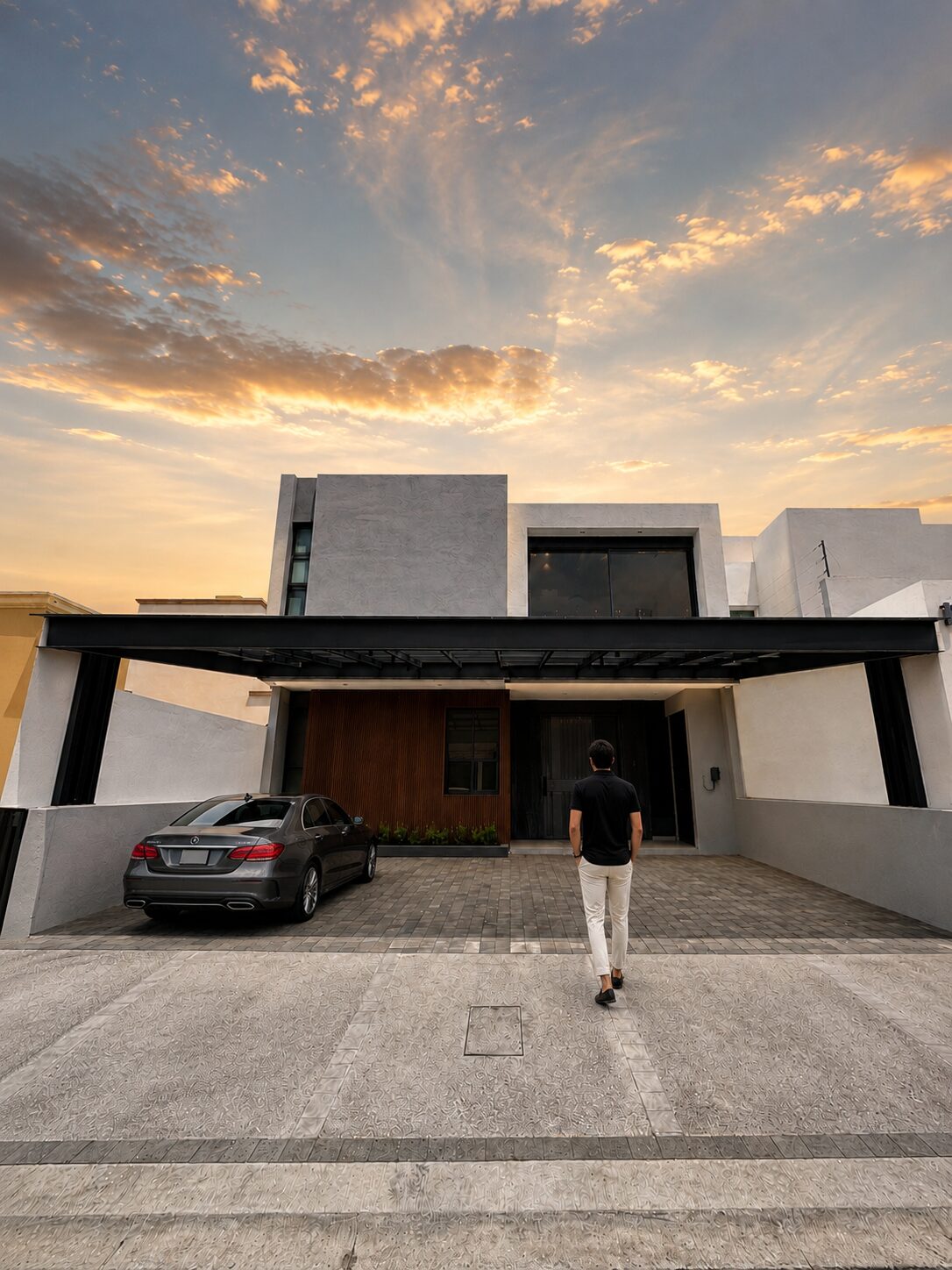 Main facade of Casa Britania at sunset · Mircon Constructora, Morelia