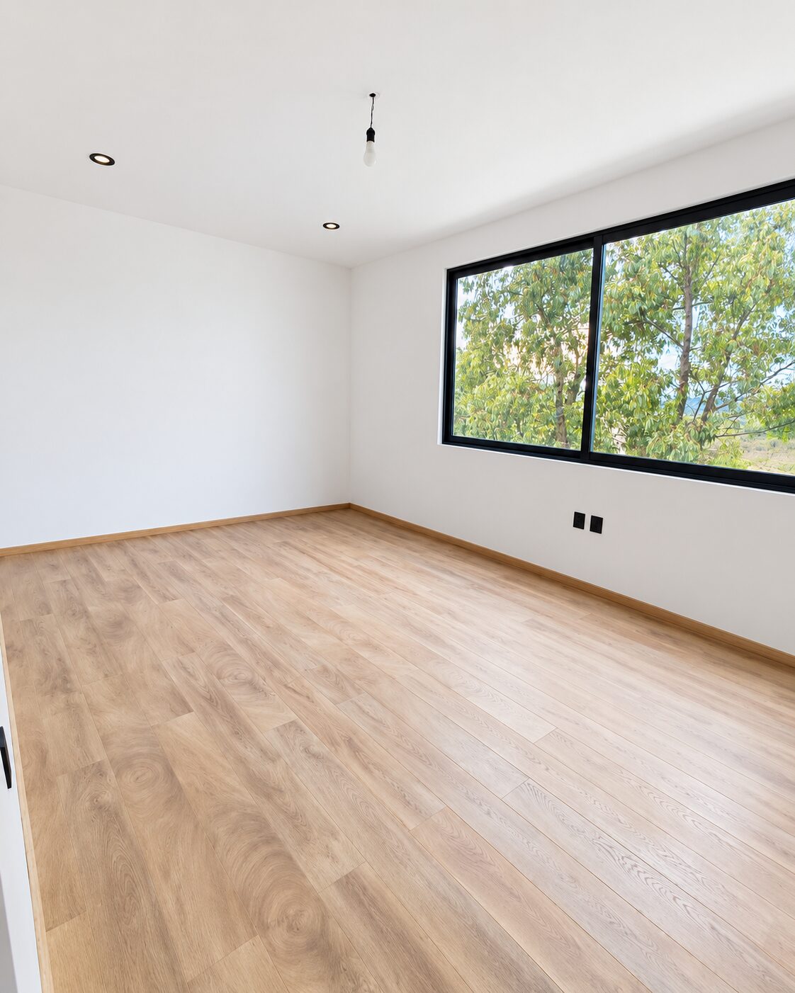 Spacious bedroom with large window and tree views · Casa Magna by Mircon Constructora