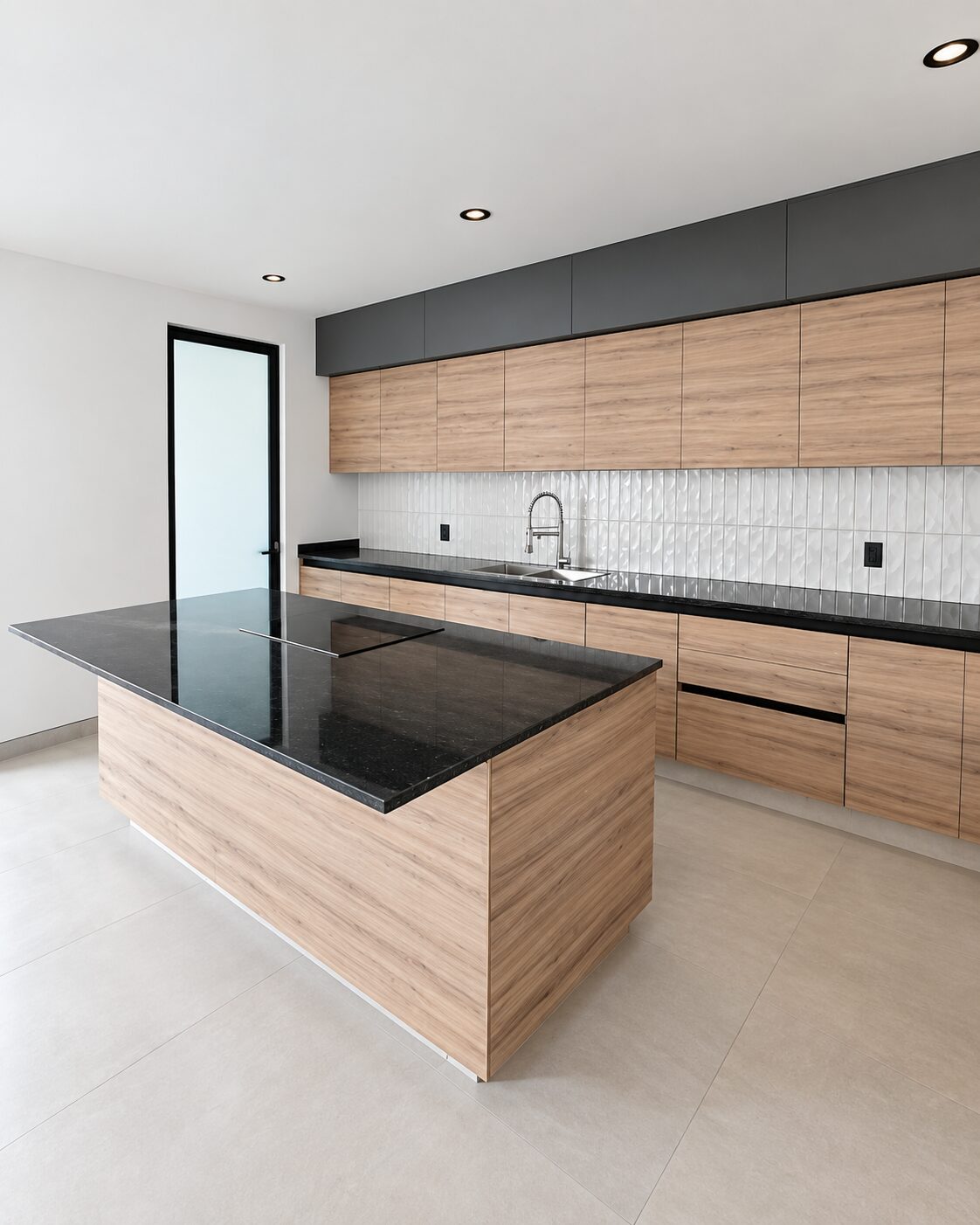 Fitted kitchen with island, sink and wood cabinets · Casa Magna by Mircon Constructora